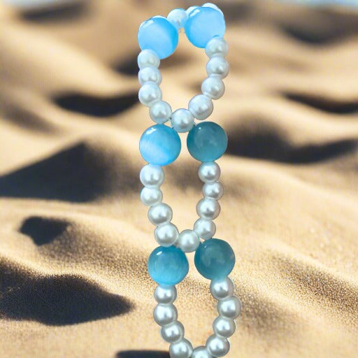 Pearl Blue Cat Eye Bracelet-Peace N Beads Design