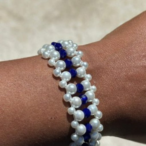 Pearl Blue Crystal Pearl Bracelet-Peace N Beads Design