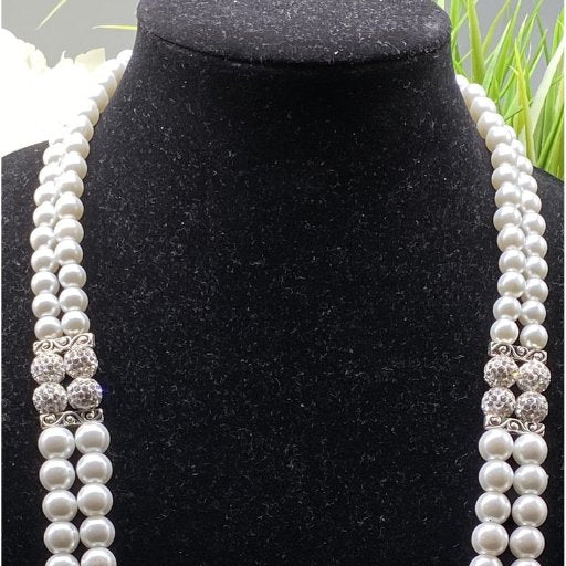 Pearl Rhinestone White Necklace-Peace N Beads Design