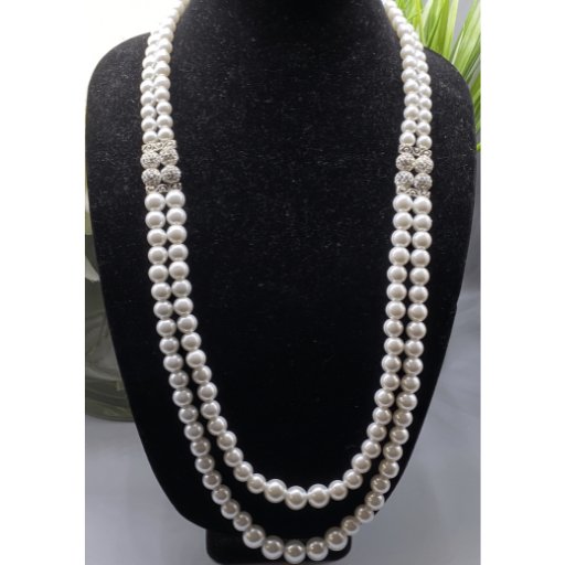 Pearl Rhinestone White Necklace-Peace N Beads Design