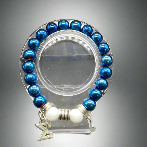 Phi Beta Sigma Blue Hematite Bracelet-Peace N Beads Design