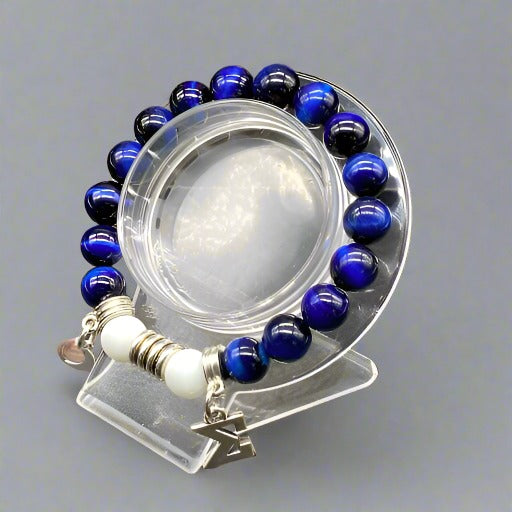 Phi Beta Sigma Blue Tiger Eye Bracelet-Peace N Beads Design