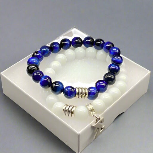 Phi Beta Sigma Blue Tiger Eye Bracelets-Peace N Beads Design