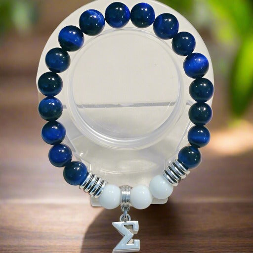 Phi Beta Sigma Blue Tiger Eye Sigma Bracelet-Peace N Beads 