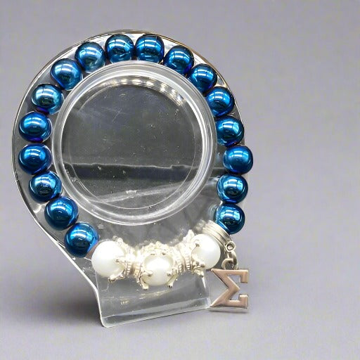 Phi Beta Sigma Crown Blue Hematite Bracelet-Peace N Beads