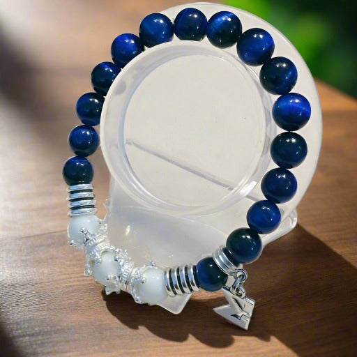 Phi Beta Sigma Crown Blue Tiger Eye Bracelet-Peace N Beads