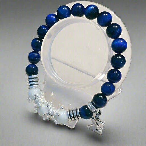 Phi Beta Sigma Crown Blue Tiger Eye Bracelet-Peace N Beads