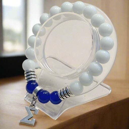Phi Beta Sigma White and Blue Jade Bracelet-Peace N Beads