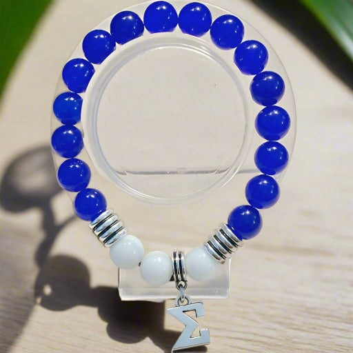 Phi Beta Sigma White and Blue Jade Bracelet-Peace N Beads