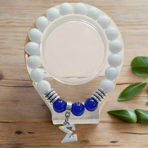 Phi Beta Sigma White and Blue Jade Bracelet-Peace N Beads