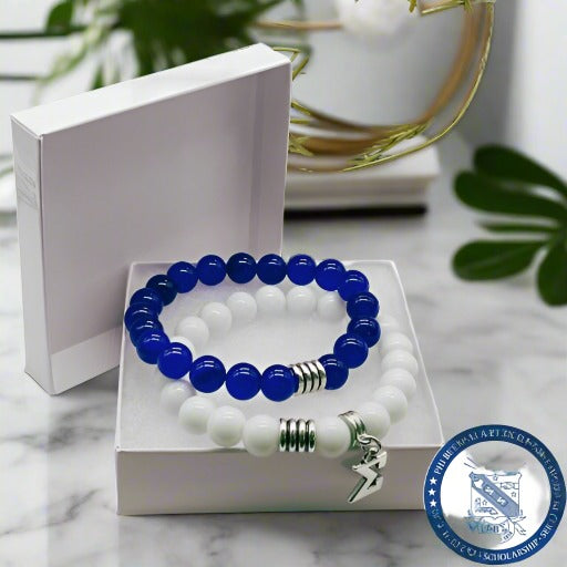 Phi Beta Sigma White Blue Jade Bracelets-Peace N Beads