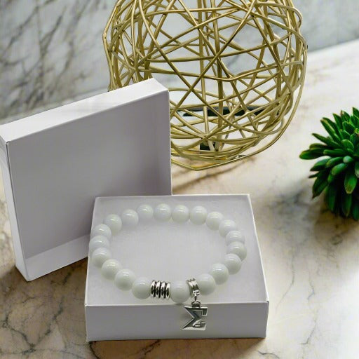 Phi Beta Sigma White Jade Bracelet-Peace N Beads Design