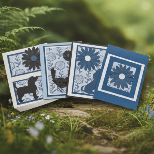 Set of note cards featuring puppies in the sunshine with floral designs by Peace N Beads Design