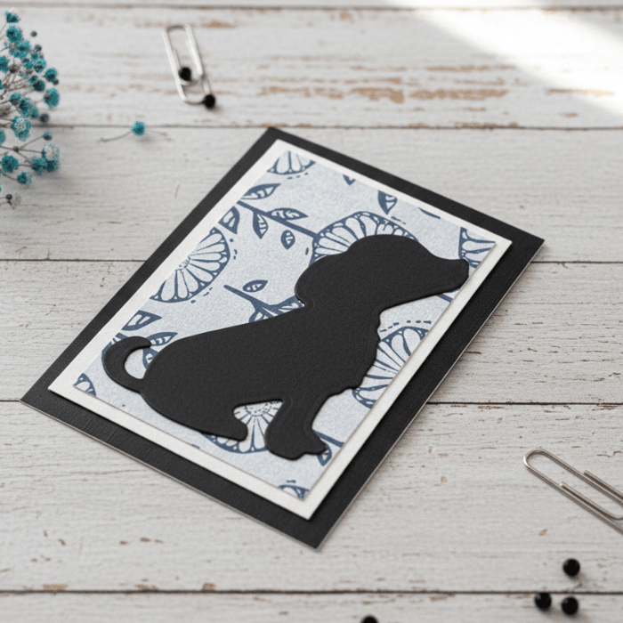 Puppy Paws and Kisses Note Cards featuring a dog silhouette on a floral background
