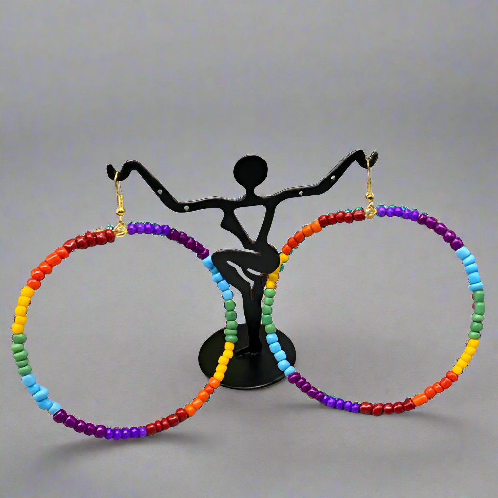 Earrings - Rainbow Seed Bead Hoops