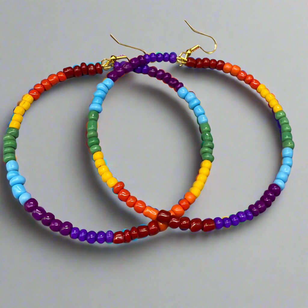 Earrings - Rainbow Seed Bead Hoops