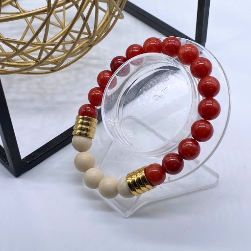 Red Cream Gemstone Bracelet-Peace N Beads Design