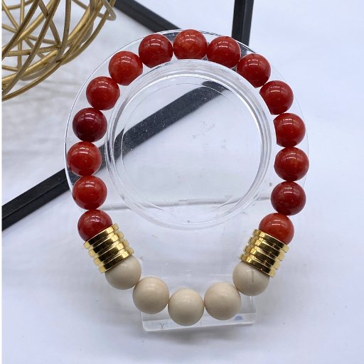 Red Cream Gemstone Bracelet-Peace N Beads Design