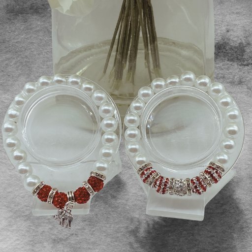 Red White Rhinestone Pearl Charm Bracelet-Peace N Beads