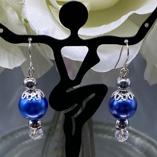 Royal Blue and Crystal Drop Earrings-Peace N Beads Design