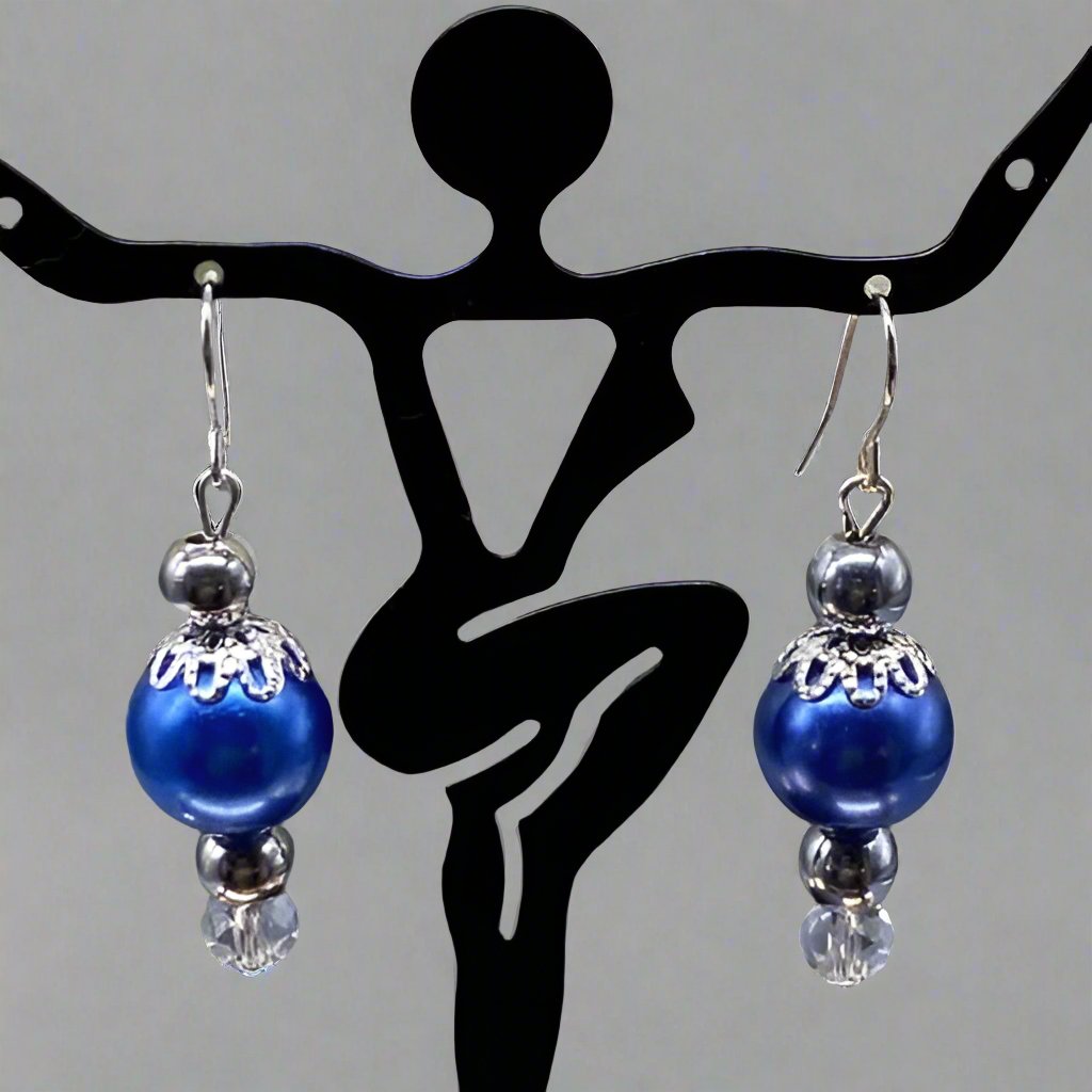 Earrings - Royal Blue And Crystal Drop Earrings