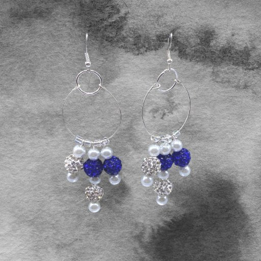 Royal Blue and White Pearl Double Hoops, Peace N Beads Design, peacenbeads.com