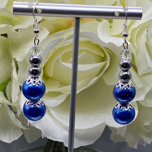 Royal Blue Pearl 4 Tiered Earrings-Peace N Beads Design