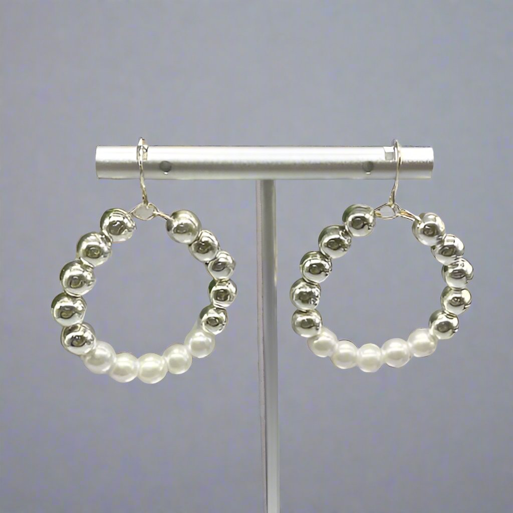 Earrings - Small White Pearl Hoop Earrings