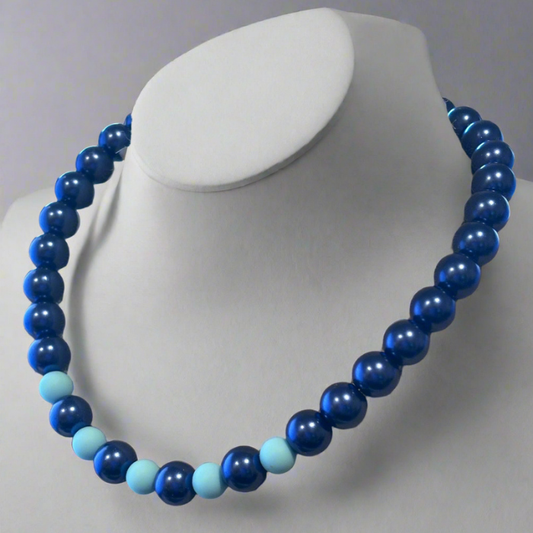 Sky and Royal Blue 16 Inch Necklace with shiny beads, perfect for stylish outfits