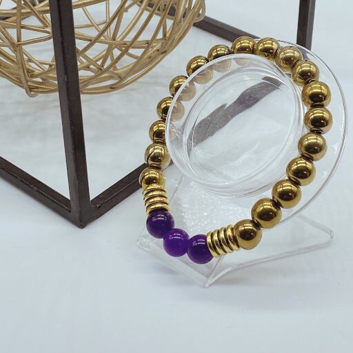 Stylish Mens Gold Purple Bracelet-Peace N Beads Design