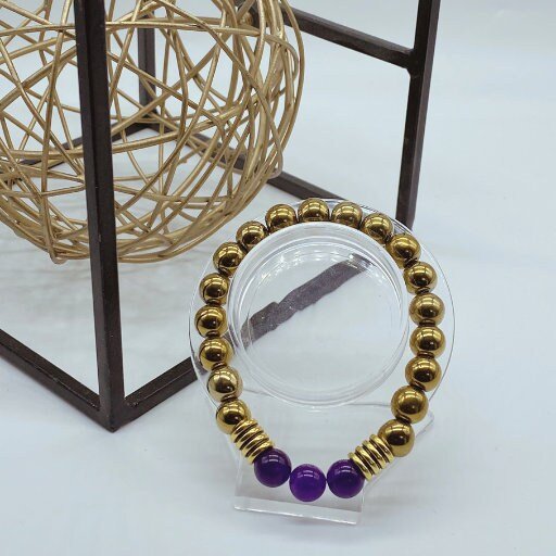 Stylish Mens Gold Purple Bracelet-Peace N Beads Design