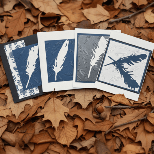 Set of note cards by Peace N Beads Design featuring The Language of Leaves Earths design on textured backgrounds