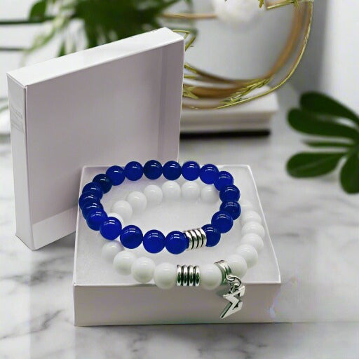 Men's Bracelets - Sigma White Blue Jade Bracelets