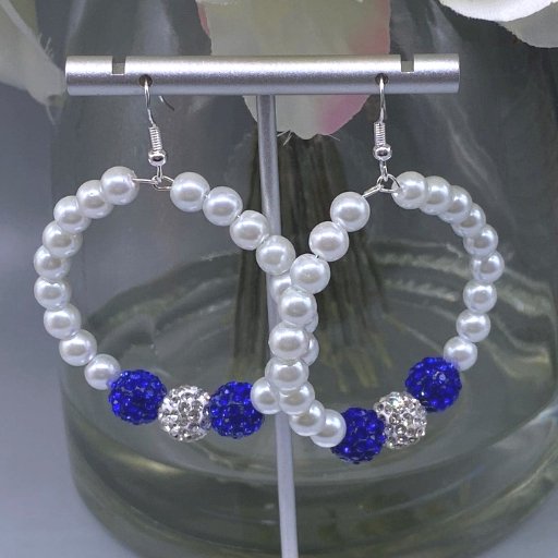 White and Royal Blue Hoop Earrings-Peace N Beads Design