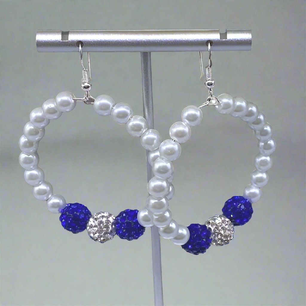 Earrings - White And Royal Blue Hoop Earrings