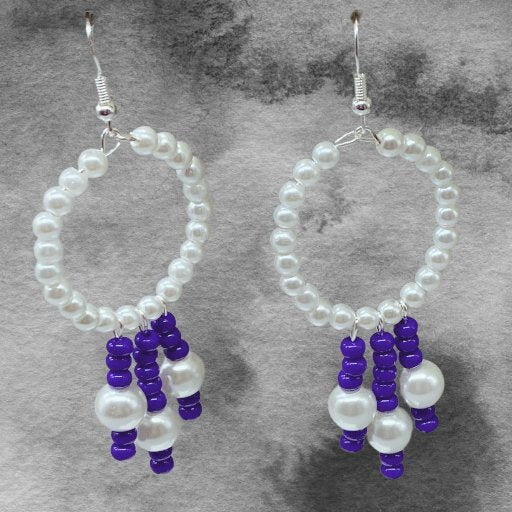 White Blue Beaded Hoop Earrings-Peace N Beads Design