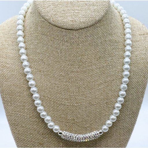White Pearl Clear Rhinestone Jewelry Set-Peace N Beads