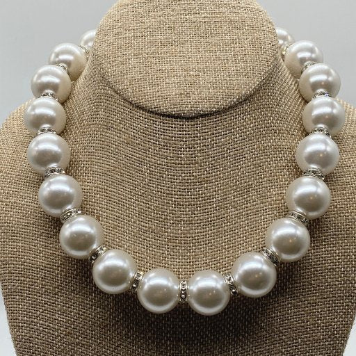 White Pearl Large Bead Necklace-Peace N Beads Design