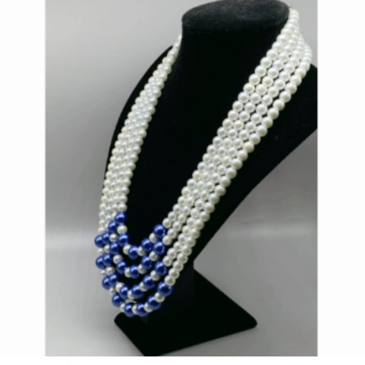 White Royal Blue Glass Pearls 4 Strand Necklace-Peace N Bead