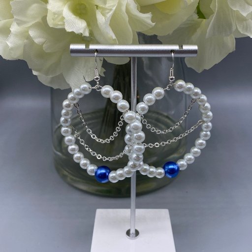 White Royal Blue Pearl Hoops-Peace N Beads Design