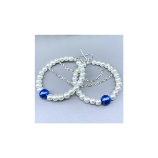 White Royal Blue Pearl Hoops-Peace N Beads Design