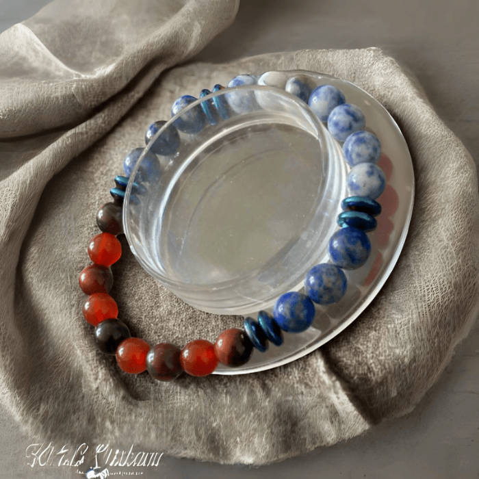 Writers Gemstone Bracelet with vibrant red, blue, and brown beads for creative inspiration