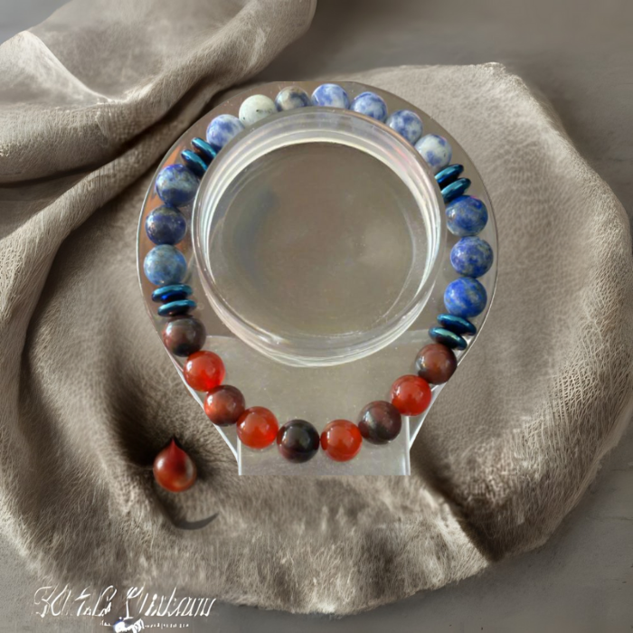 Writers Gemstone Bracelet featuring vibrant beads in red, blue, and earth tones for creative inspiration